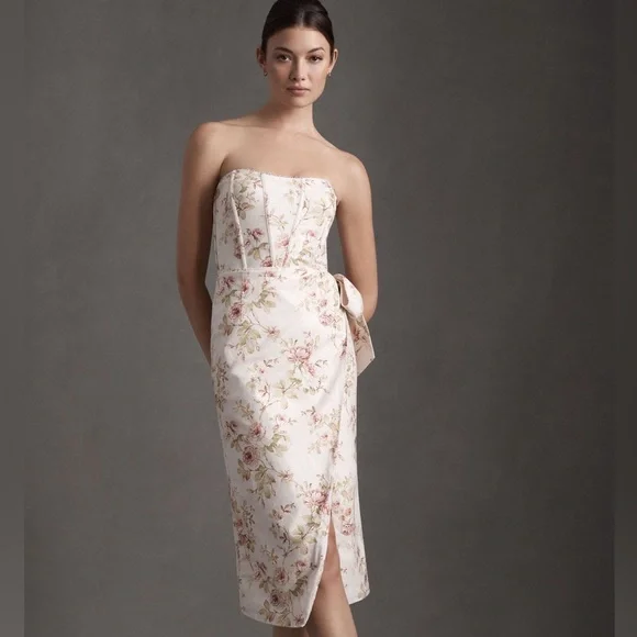 chinese dress ladies Anthropologie Celandine Strapless Cutout Linen-Blend Dress – White  Chocolate Couture main image 0